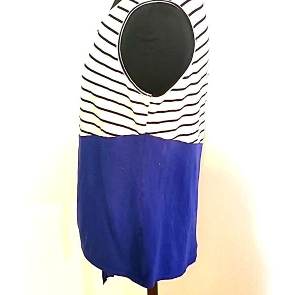 Sleeveless Two-Tone Top, Blue & White Stripe & Solid Blue, Size Medium - Picture 4 of 7